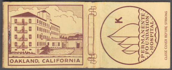 vintage matchbook that promotes the flagship hospital in Oakland
