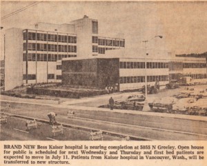 1959, Oregon Journal clipping about the completion of Bess Kaiser Hospital.