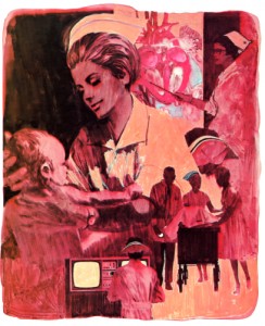 1963 “The Human Touch” illustration featuring a nurse cradling a baby