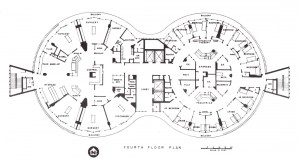 Fourth floor plan of tower, Kaiser Foundation Hospital at Panorama City, circa 1961