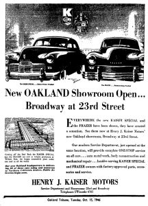 Ad for Kaiser motors showroom, Oakland, 10/15/1946
