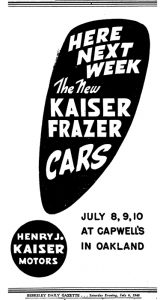 1946 ad for Kaiser Frazer Cars