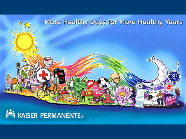 Illustration of the 2025 Rosae Parade float "More healthy days for more healthy years"