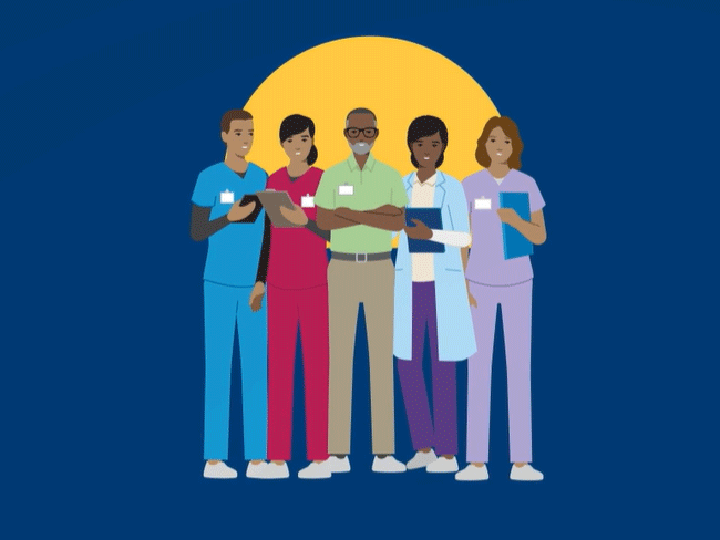 Illustration showing employees smiling