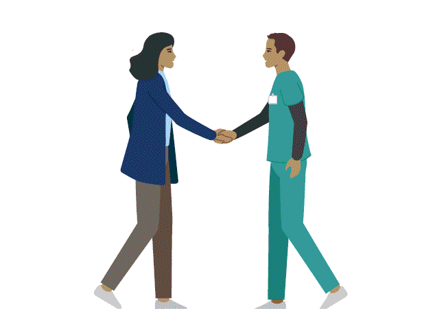 Female manager and male nurse shaking hands. 