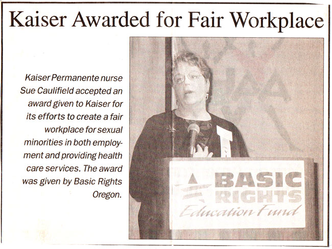 LGBT fairness award to Kaiser Permanente Northwest, 2004