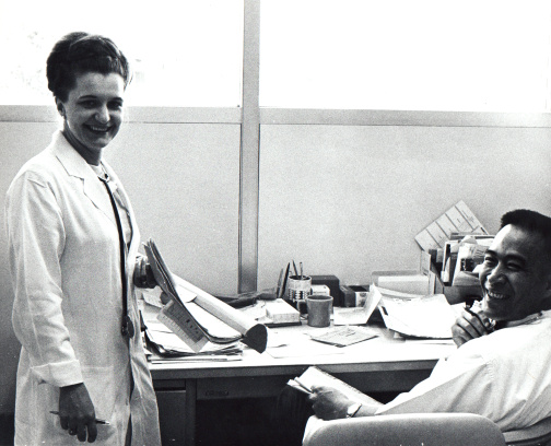 Anne Gaston, MD, with a colleague at Hayward Medical Center. Kaiser Permanente photo