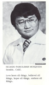 1972 yearbook photo Ricardo “Ricky” Mosqueda, senior
