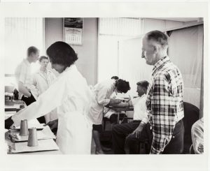 Longshore worker taking Multiphasic exam, 1961