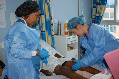 medical workers attending to patient
