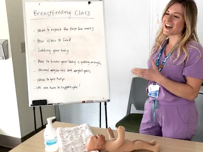 Sarah Lee teaching a breastfeeding class