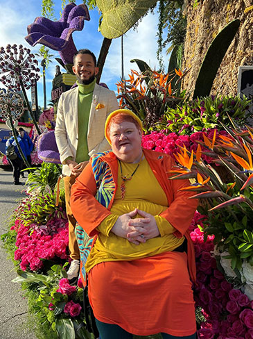 Jennifer Walker and Alfred McCloud on the Rose Parade float