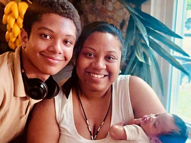 Tiffany Anonye, with her teenage son, Andrew, and baby, Alex. 