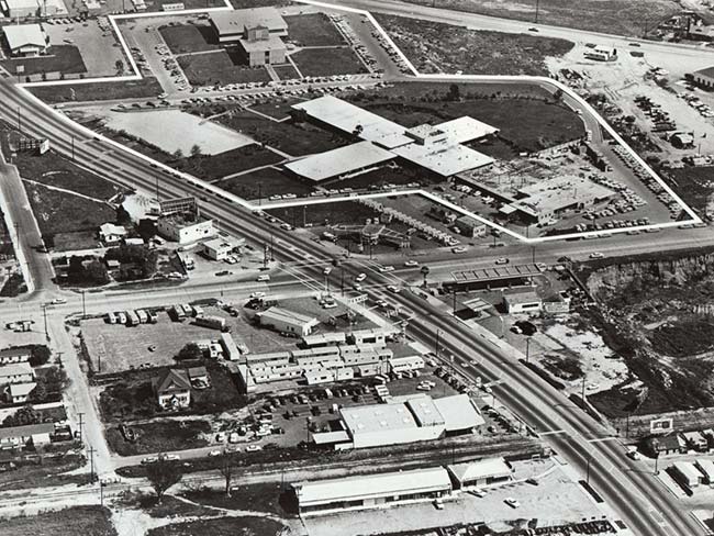 Aerial photo with lot boundary marked, Harbor City Medical Center, 1100 West Pacific Coast Highway, circa 1957