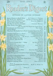 Table of contents from May 1943 issue of The Readers Digest