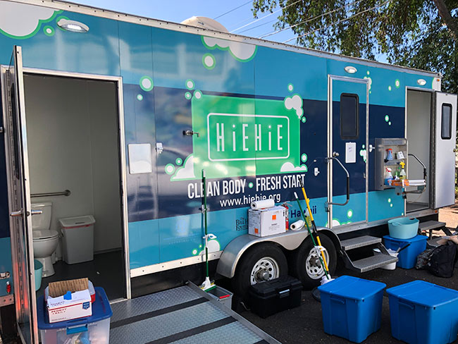 Project Vision's mobile hot shower unit for houseless individuals.