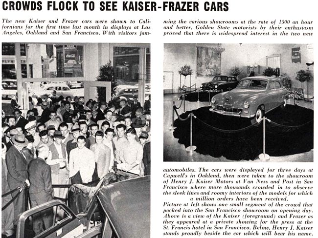 Article on new Kaiser-Frazer cars, 1946.
