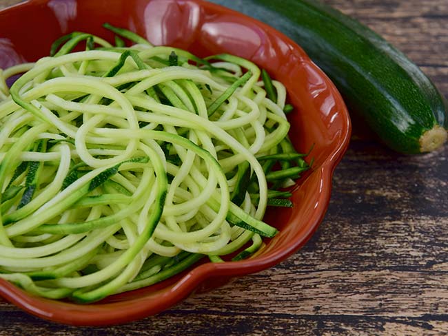 Zoodles (zucchini noodles) in a bowl
